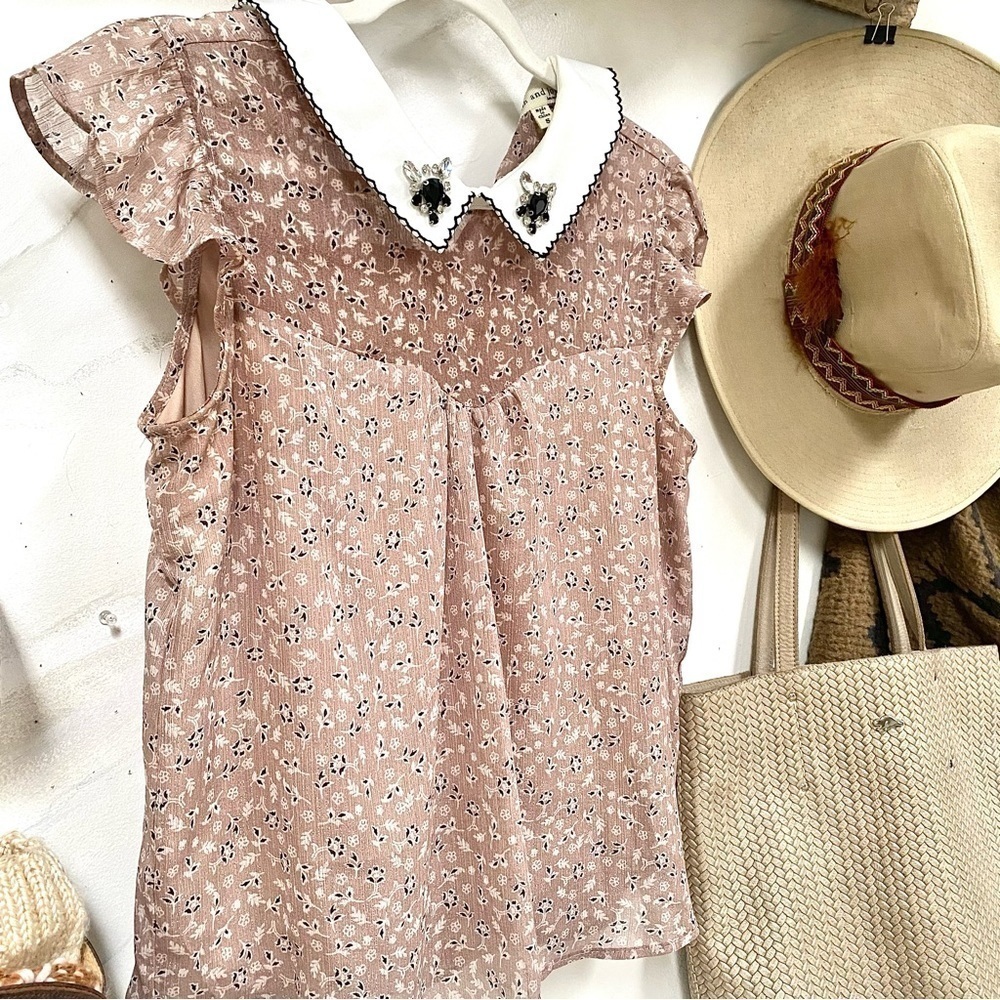 Parisian Shabby chin boho Prairie blouse w jewel collar - Picture 3 of 11